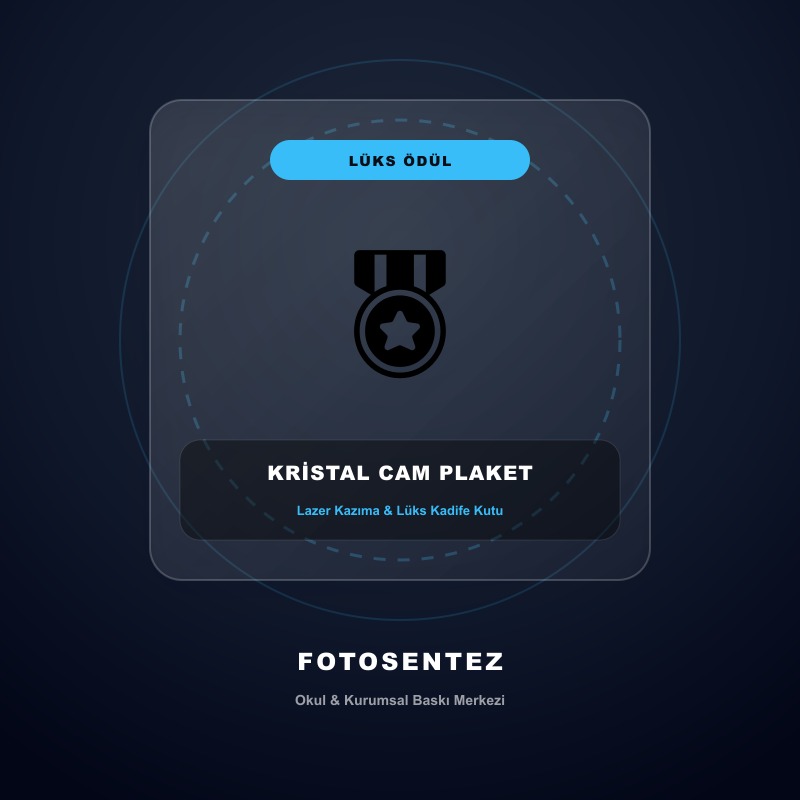 Lazer Kazımalı Kristal Cam Plaket